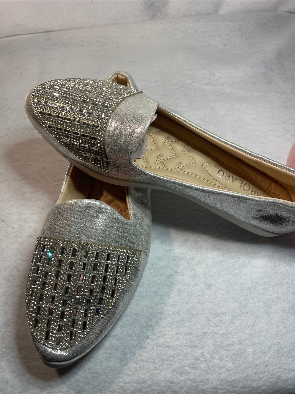 Silver Embellished Slip-On Flats by Bolaro size women’s 11 flawed
